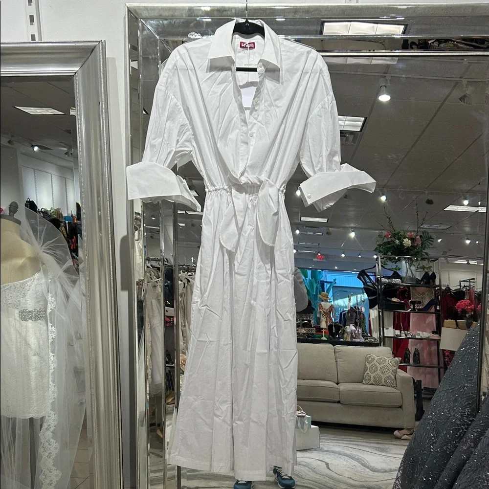 STAUD White Poplin Button-Up Maxi Dress w/French Cuff Detail - Picture 1 of 4